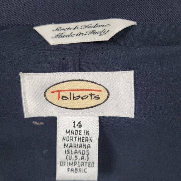 Talbots Blue Italian Wool Stretch 3 Button Peak Blazer USA Made Size 14 - Picture 3 of 16